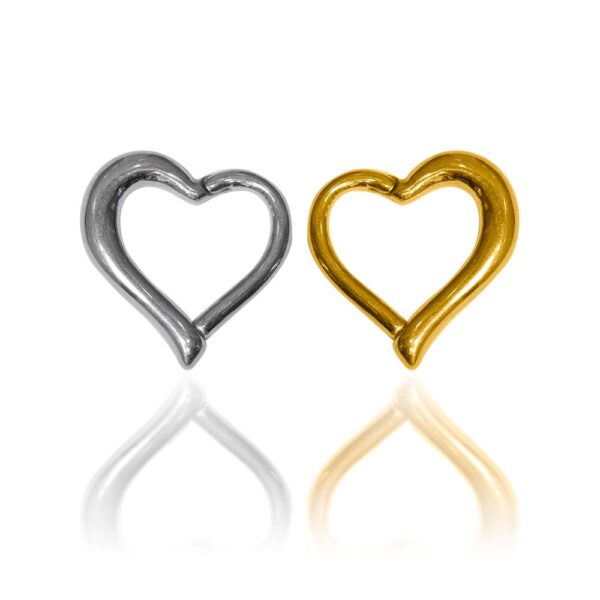 aros de acero quirúrgico grado implante con forma de corazón, colores plateado y dorado