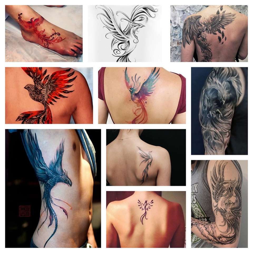 Tatuajes para hombres y mujeres del Ave Fénix Minimalista