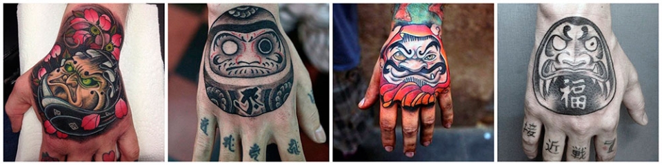 Las manos son un sitio ideal para realizarse un tattoo de un Doll Daruma