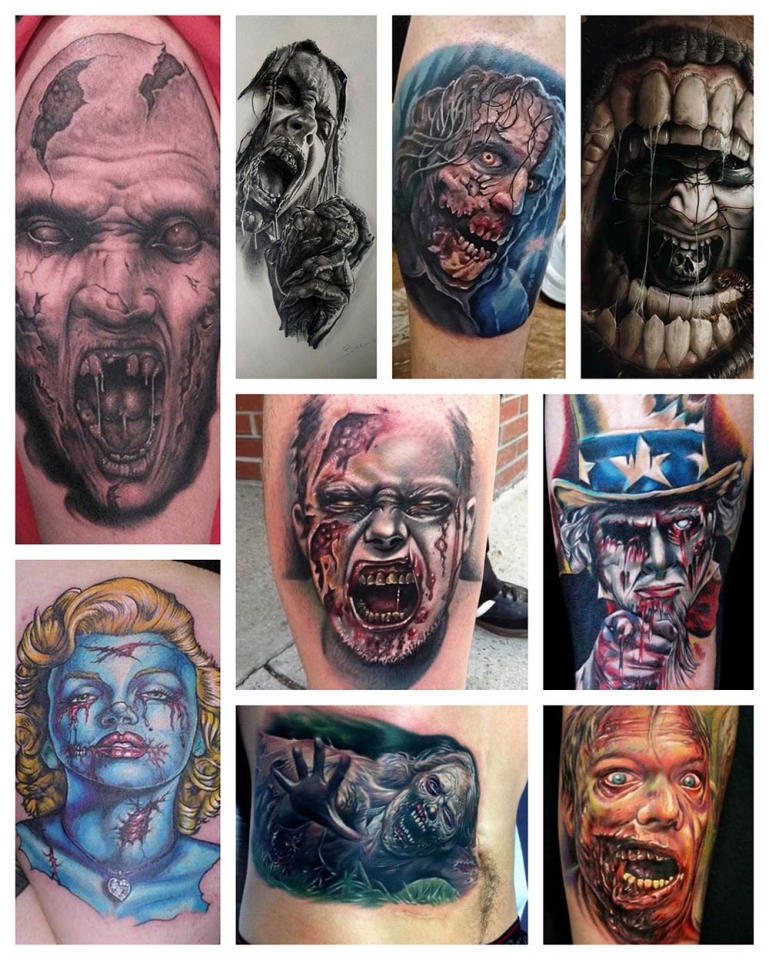 Ideas de tatuajes zombies y  de muertos vivientes