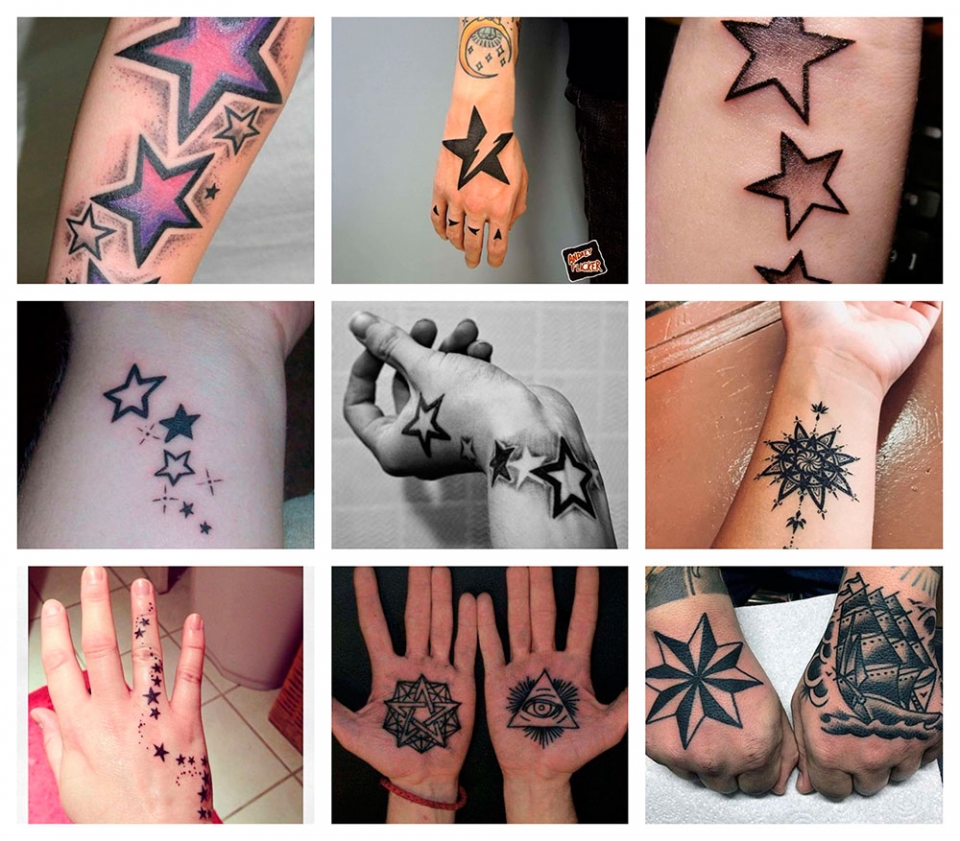 Tatuajes de estrellas en manos y muñeca