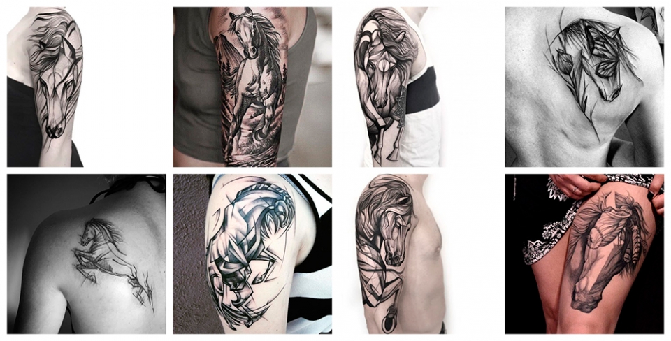 Ejemplos de tatuajes de caballos e inspiración para tattoos en diferentes partes del cuerpo