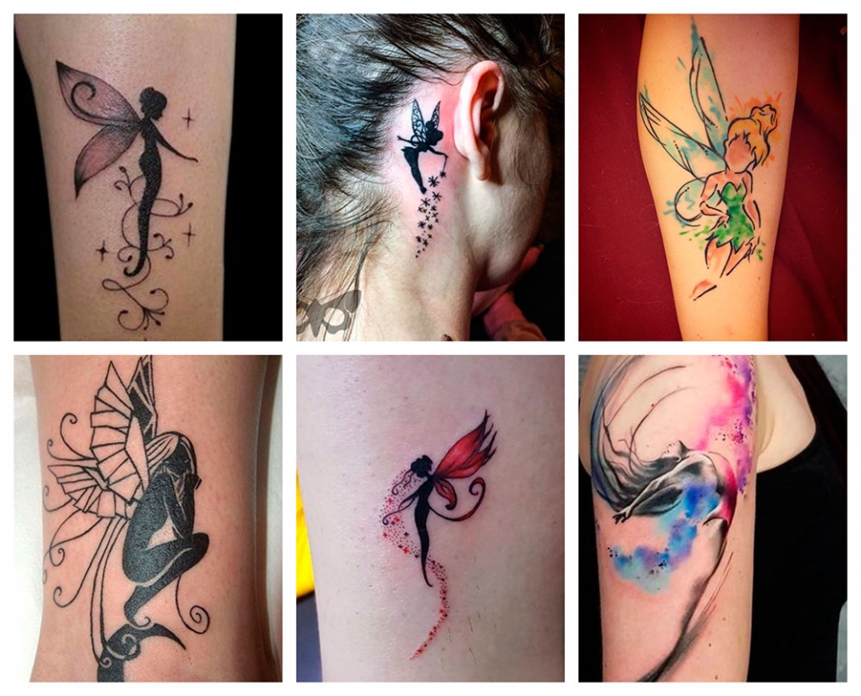Ejemplor de tatuajes de Hadas y nifas en diferentes partes del cuerpo: cuello, manos, muñecas ...