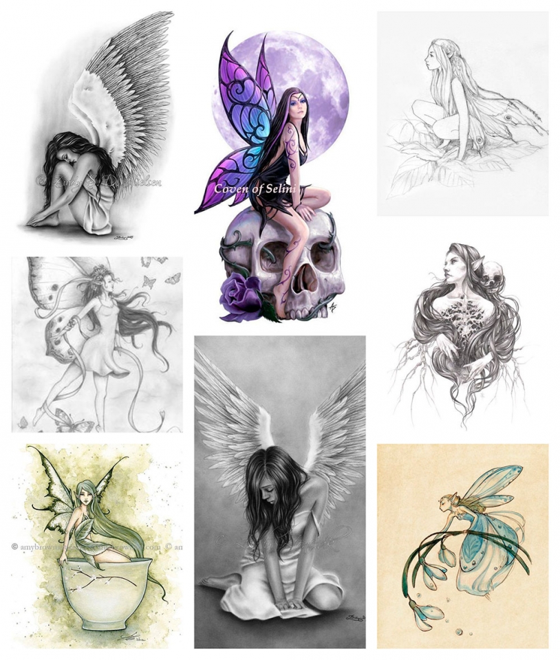 Dibujos y bocetos de inspiración de hadas y ninfas para hacerse un tattoo