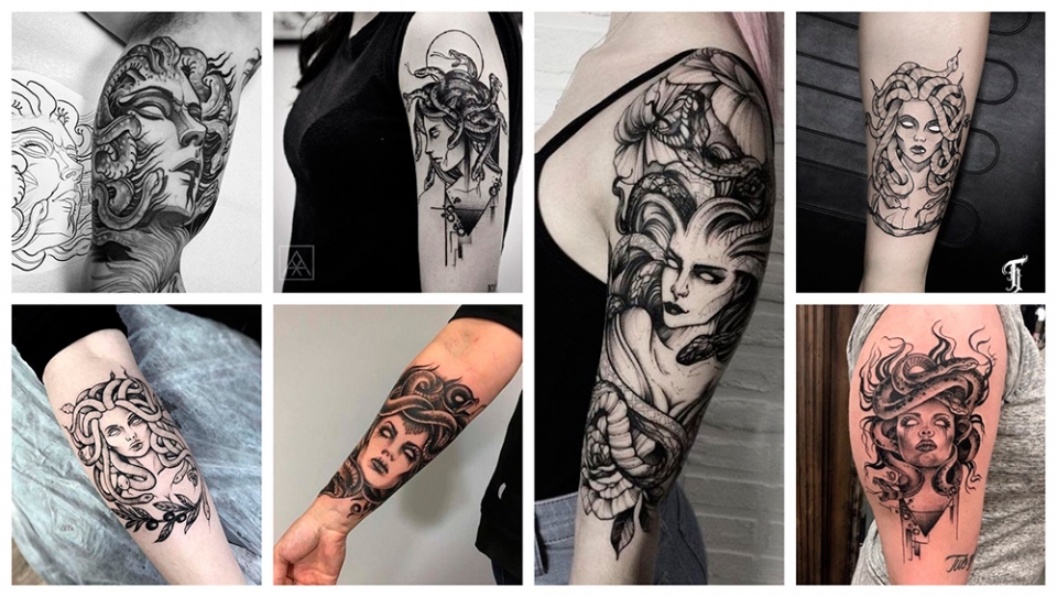 ejemplos de tattoos en los brazos, la medusa a la altura del hombre crea un efecto sorprendente
