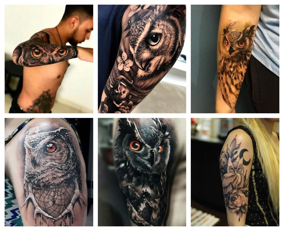 Ejemplos de tatuajes de buhos en los brazos