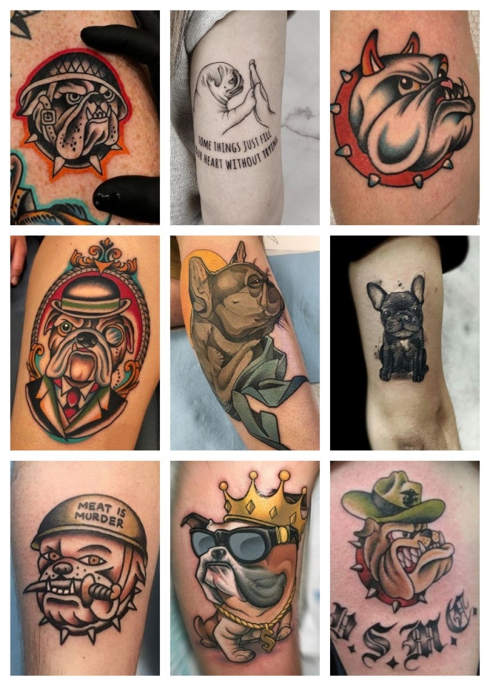 Tatuajes de Bulldogs en diferentes partes del brazo