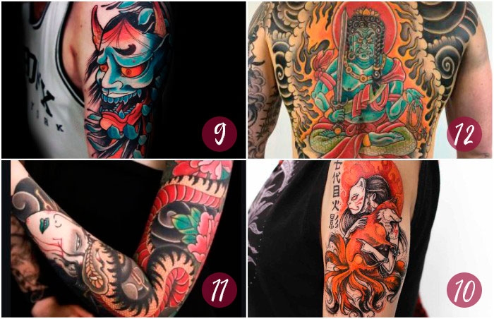 tatuajes oni kitsune hebi y fudo myoo japón