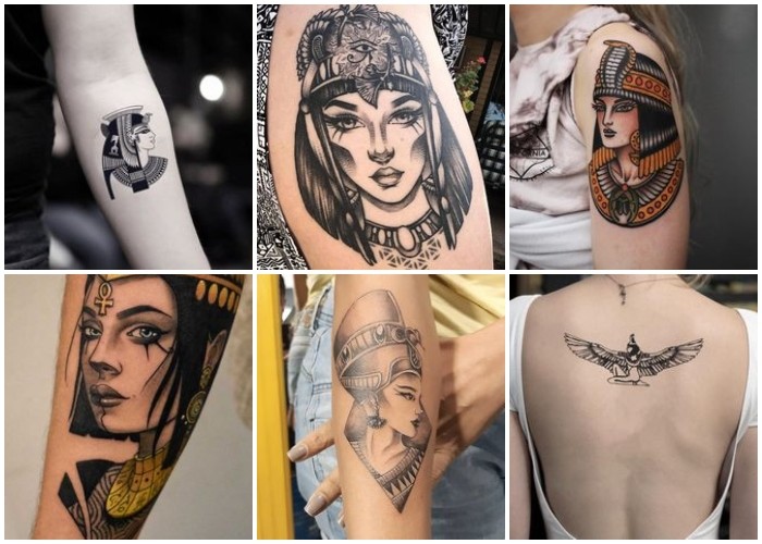 Tatuajes egipciones de cleopatra en diferentes partes del cuerpo