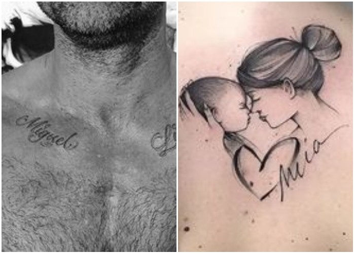 tatuajes de nombres en el pecho